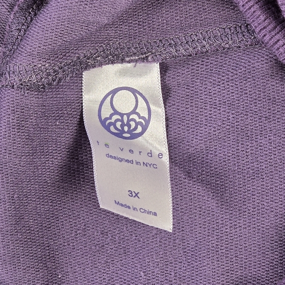 Te Verde Purple Hooded Tunic Sweatshirt Womens 3X Black Trim Pullover - Picture 3 of 8